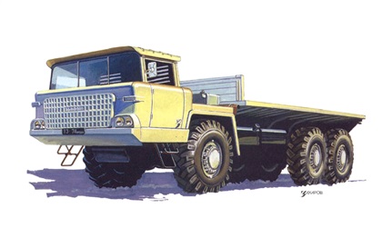 Экспериментальный автомобиль НАМИ–076 «Ермак», 1963 – Рисунок А. Захарова / Из коллекции «За рулём» 1987-5