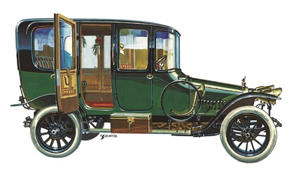 Руссо-Балт С24/40 (XIII серии с кузовом лимузин, оборудованным панорамным ветровым стеклом), 1913 – Рисунок А. Захарова / Из коллекции «За рулём» 1979-1