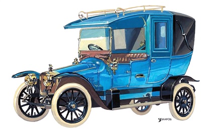 Руссо-Балт К12/20 (VIII серии с кузовом ландоле), 1911–1912 – Рисунок А. Захарова / Из коллекции «За рулём» 1981-1