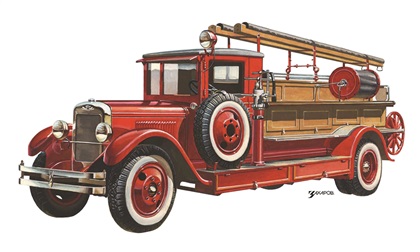 ПМЗ–1 (Пожарный автомобиль на шасси ЗИС–11), 1934 – Рисунок А. Захарова / Из коллекции «За рулём» 1979-4