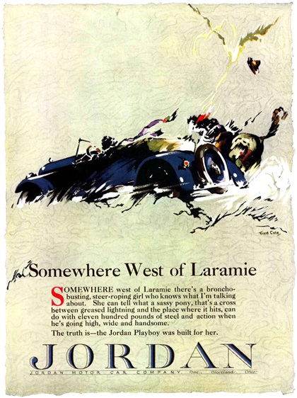 Jordan Playboy Ad (1923): Somewhere West of Laramie - Illustrated by Fred Cole