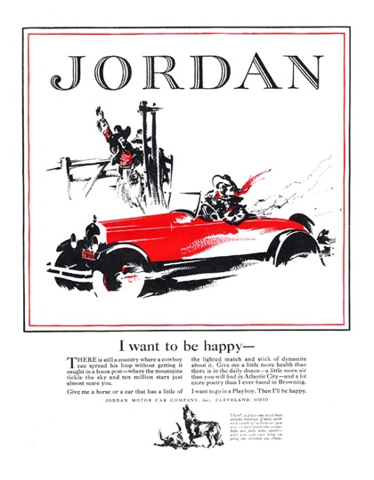 Jordan Playboy Roadster Ad (June, 1926): I want to be happy - Illustrated by Fred Cole