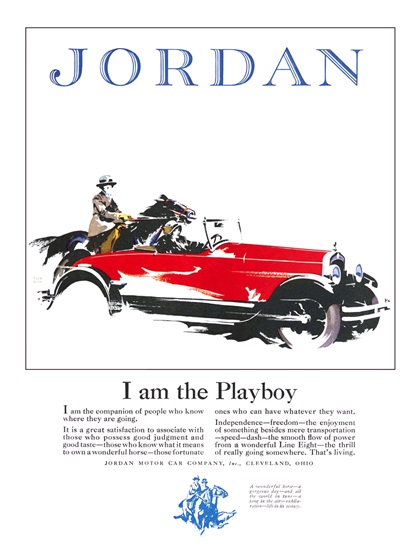 Jordan Playboy Roadster Ad (1926): I am the Playboy - Illustrated by Fred Cole