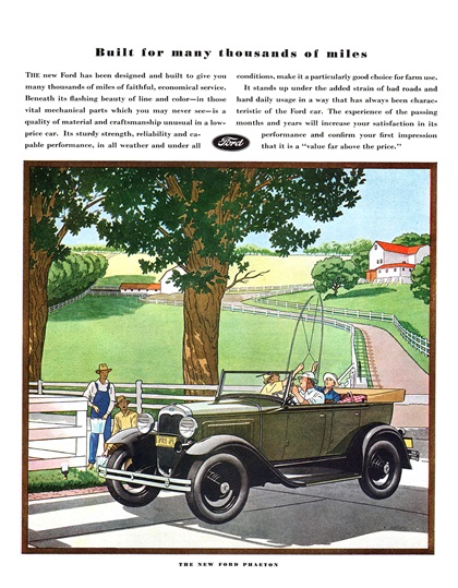 Ford Model A Phaeton Ad (June, 1930): Built for many thousands of miles