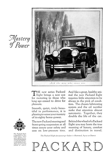 Packard Eight Ad (October, 1925): Mastery of Power