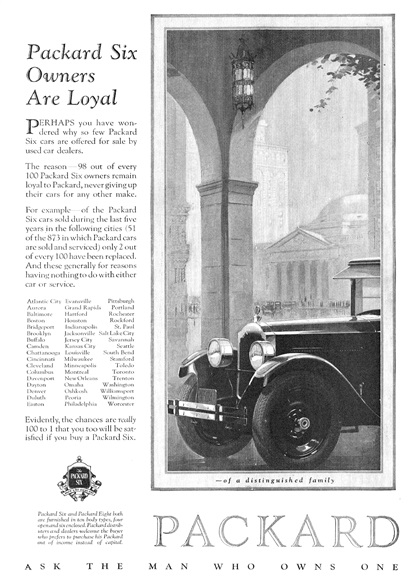 Packard Six Ad (October, 1925): Packard Six Owners Are Loyal