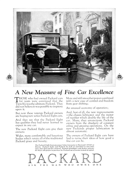 Packard Ad (December, 1925): A New Measure of Fine Car Excellence