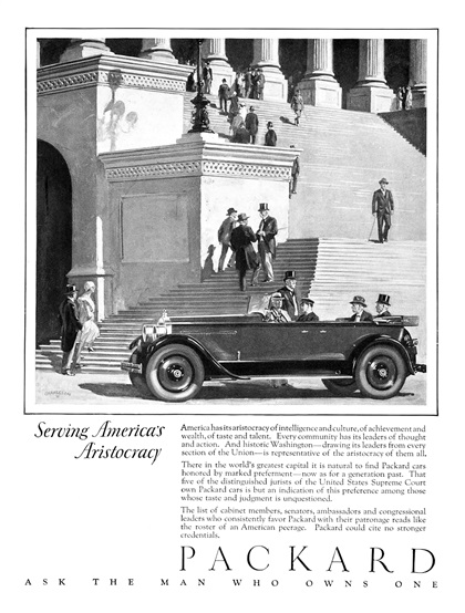 Packard Ad (August, 1926): Serving America's Aristocracy - Illustrated by  Malcolm Daniel Charleson