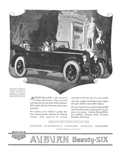 Auburn Beauty Six Ad (July, 1920): Diana the Huntress - Illustrated by Karl Godwin