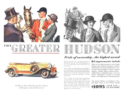 The Greater Hudson Five-Passenger Sport Phaeton Ad (March, 1929): Illustrated by Karl Godwin