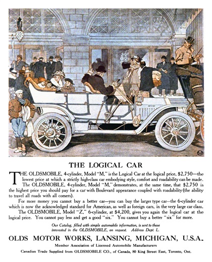 Oldsmobile Model M Ad (1908): The Logical Car - Illustrated by Edward Penfield