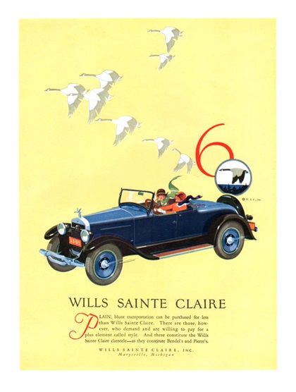 Wills Sainte Claire Six Roadster Ad (September, 1926)