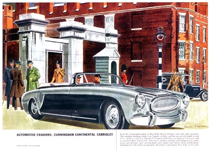 Automotive Fashions (March, 1954): Cunningham Continental Cabriolet - Illustrated By Leslie Saalburg
