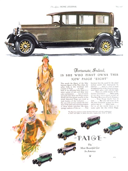 Paige Ad (May, 1927): Fortunate, Indeed, is She Who First Owns This New Paige "Eight"