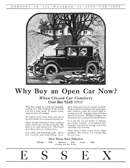 Essex Coach Ad (October, 1922) – Illustrated by Roy Frederic Heinrich – Why Buy an Open Car Now?