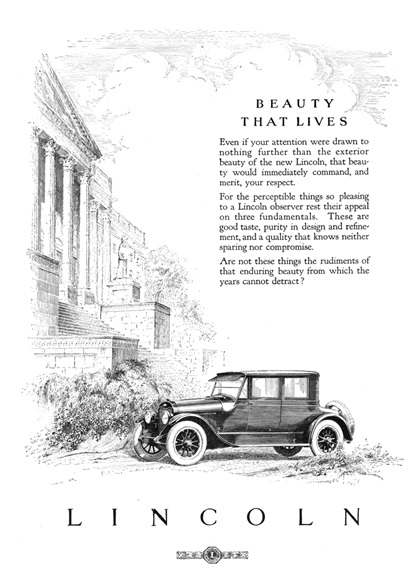 Lincoln Ad (March, 1923) - Beauty That Lives