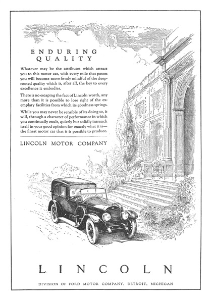 Lincoln Ad (April, 1923) - Enduring Quality