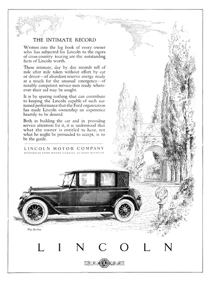 Lincoln Berline Ad (August, 1923) - The Intimate Record