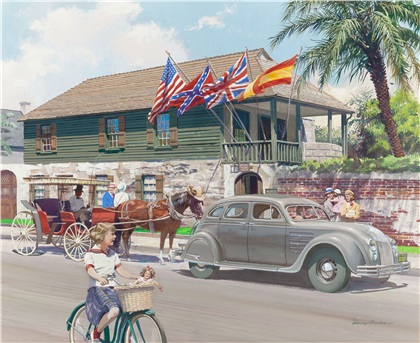 1934 Chrysler Airflow Sedan: The Oldest House, St. Augustine, Florida - Illustrated by Harry Anderson