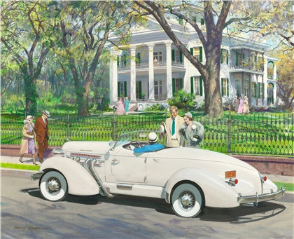 1935 Auburn Boat-tail Speedster: Stanton Hall, Natchez, Mississippi - Illustrated by Harry Anderson