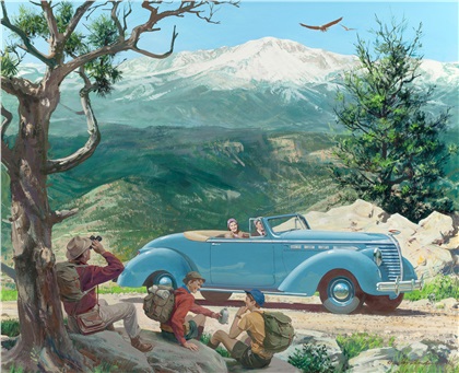 1938 Hudson Eight Convertible Coupe: Pikes Peak, Colorado Springs, Colorado - Illustrated by Harry Anderson