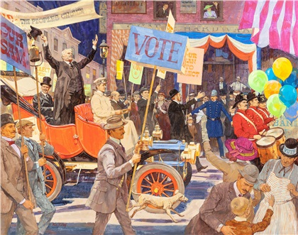 1906 Cadillac Touring Car: Meet the Candidates - Calendar illustration by Kenneth Riley