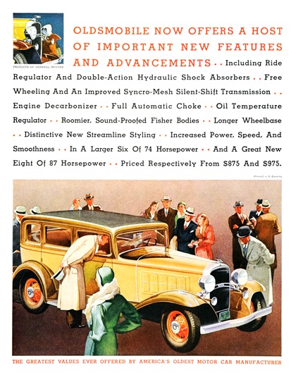 Oldsmobile Ad (February, 1932): Oldsmobile Now Offers a Host of Important New Features and Advancements