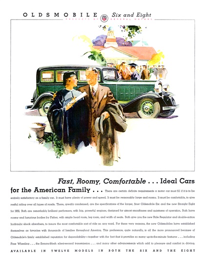 Oldsmobile Four Door Sedan Ad (1932): Illustrated by George Rapp?