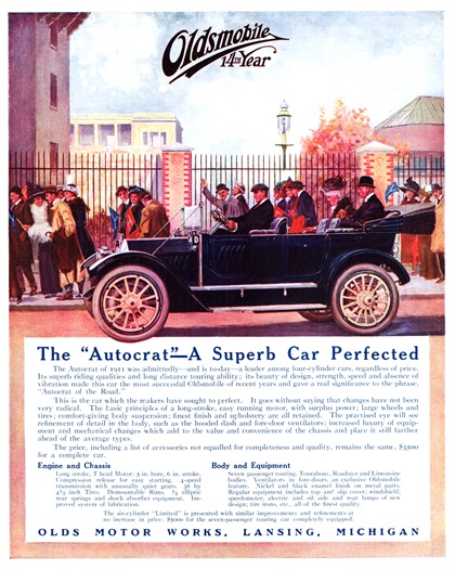 Oldsmobile Autocrat Ad (September, 1911): The "Autocrat" — A Superb Car Perfected