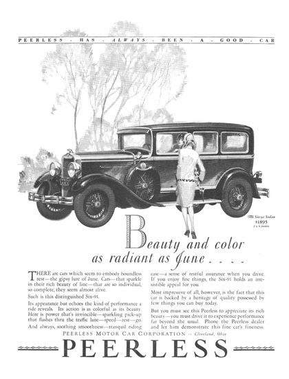 Peerless Six-91 Sedan Ad (June, 1928)