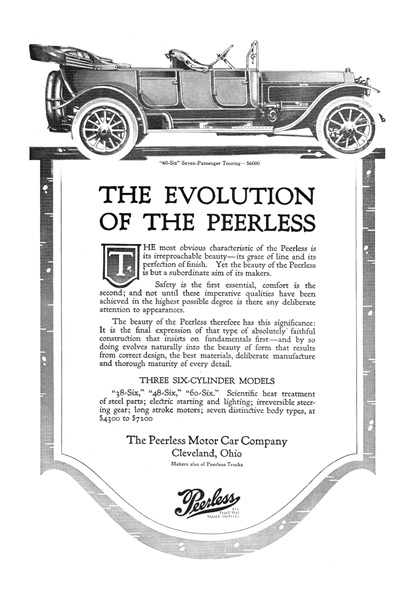 Peerless "60-Six" Seven Passenger Touring Ad (1913) - The evolution of the Peerless