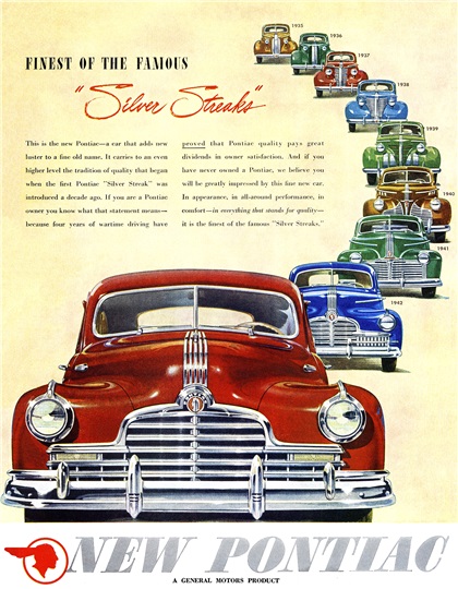 New '46 Pontiac Ad (November-December, 1945): Finest of the Famous "Silver Streaks"