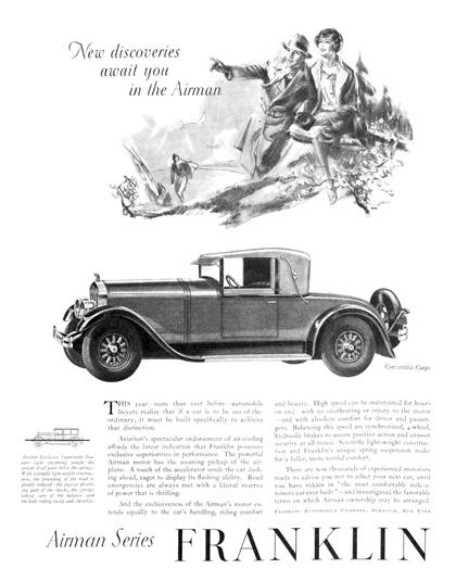 Franklin Airman Series Convertible Coupe Ad (March, 1928) - Illustrated by Raymond Thayer