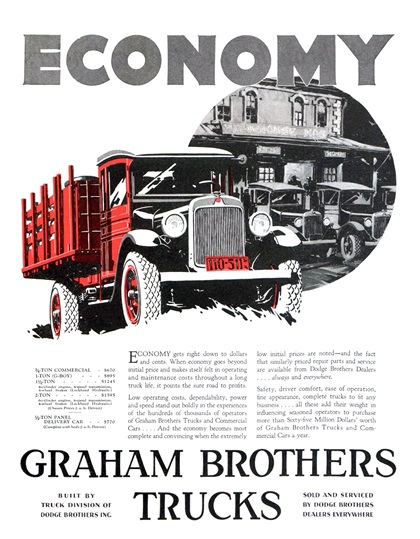 Graham Brothers Trucks Ad (April, 1928) - Economy