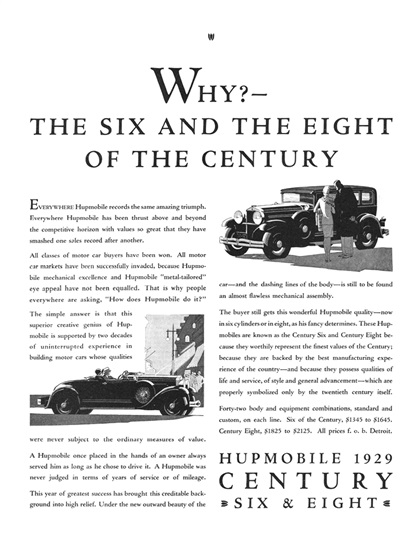 1929 Hupmobile Century Six and Eight Ad (November, 1928): Why? - The Six and the Eight of the Century