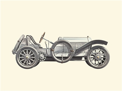 1907 Mercedes 120 HP GP - Illustrated by Pierre Dumont
