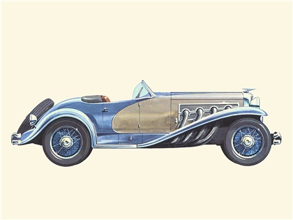 1936 Duesenberg SJ Supercharged Roadster - Illustrated by Pierre Dumont