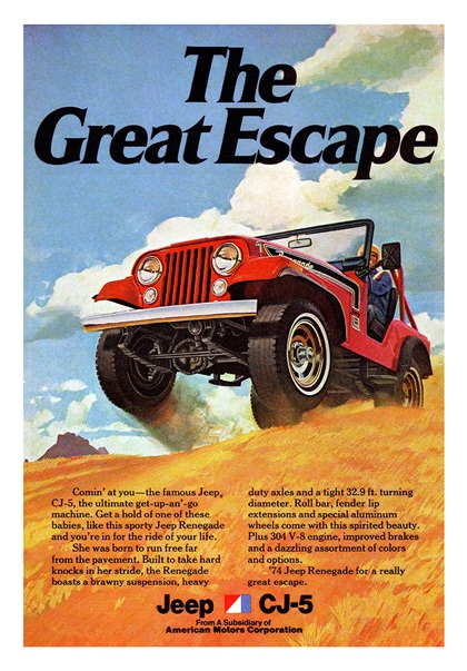 '74 Jeep Renegade CJ-5 Ad (November, 1973) – The Great Escape