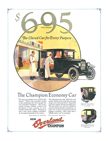 Overland Champion Ad (March, 1924) – The Closed Car for Every Purpose
