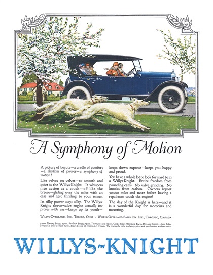 Willys-Knight Five Passenger Touring Ad (June, 1924) – A Symphony of Motion – Illustrated by Norman Price