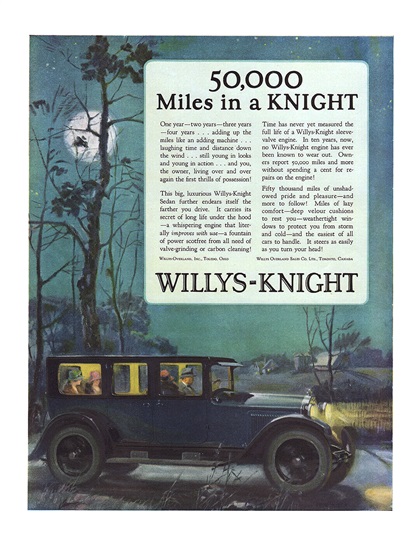 Willys-Knight Sedan Ad (October, 1924) – 50,000 Miles in a Knight
