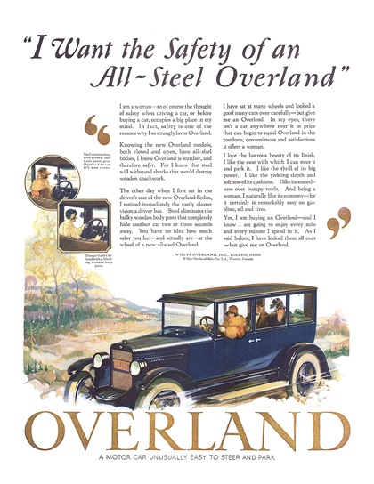 Overland Ad (January, 1925) – "I Want the Safety of an All-Steel Overland"