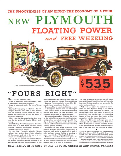 Plymouth 4-door 6-window Sedan Ad (December, 1931) – "Fours Right"