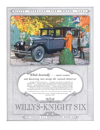 Willys-Knight Six Ad (November, 1925): Illustrated by Myron Perley