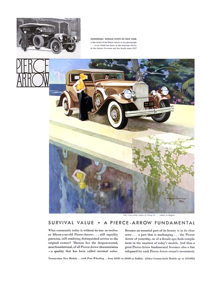 Pierce-Arrow Convertible Sedan Ad (March, 1931) – Illustrated by Myron Perley