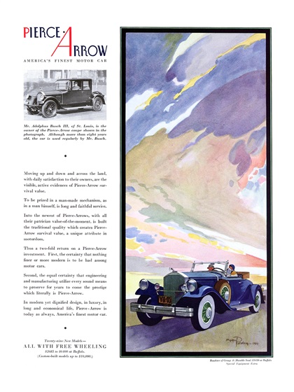 Pierce-Arrow Roadster Ad (June, 1931) – Illustrated by Myron Perley