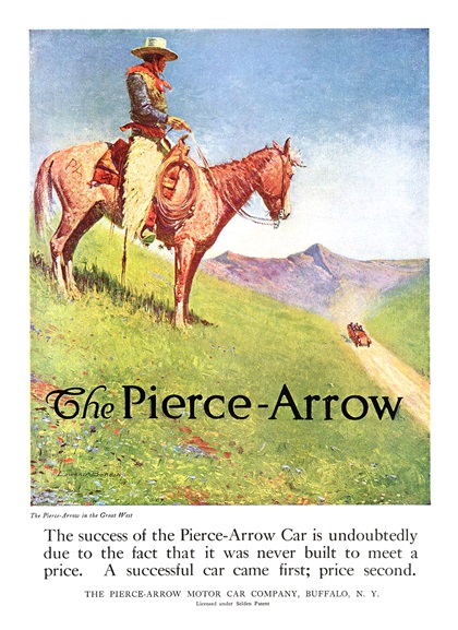 Pierce-Arrow Ad (December, 1910) – The Pierce-Arrow in the Great West – Illustrated by Edward Borein