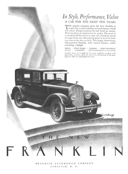Franklin Ad (April–June, 1925): A car for the next ten years – Illustrated by Everett Henry