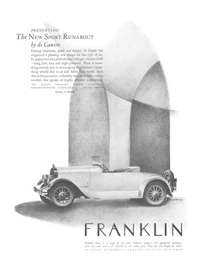 Franklin Ad (May, 1925): The New Sport Runabout by de Causse – Illustrated by Everett Henry