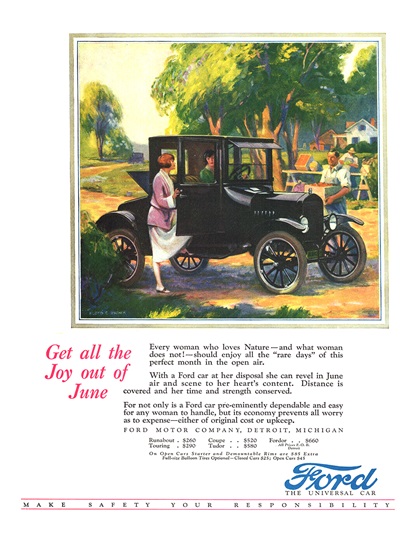 Ford Model T Ad (June, 1925) – Get all the Joy out of June – Illustrated by Floyd C. Brink